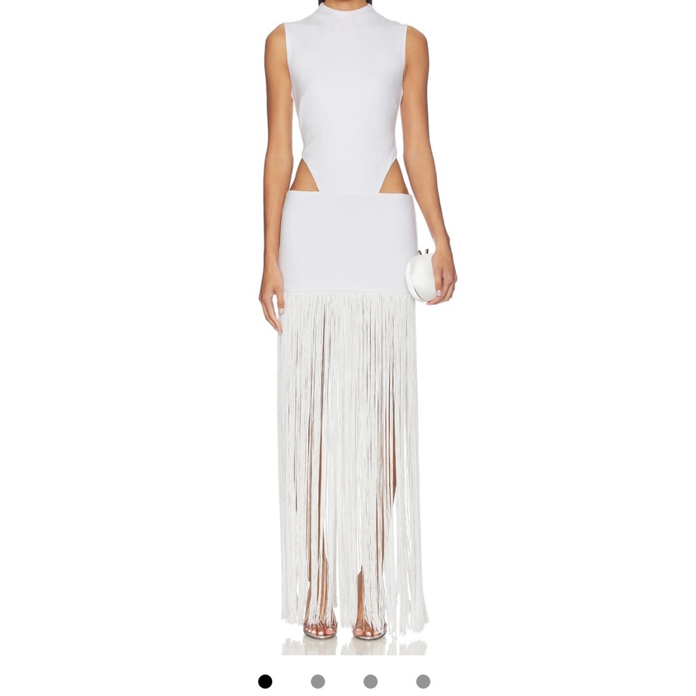NBD White Fringe Cutout Shabana Maxi Dress